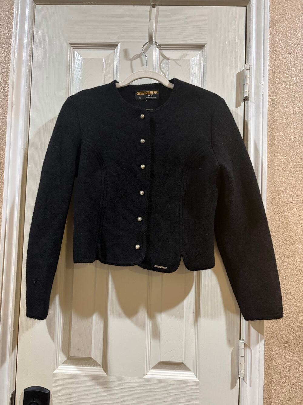 Geiger Tyrol Austria Boiled Wool Jacket Black EU 42 Snap Cardigan